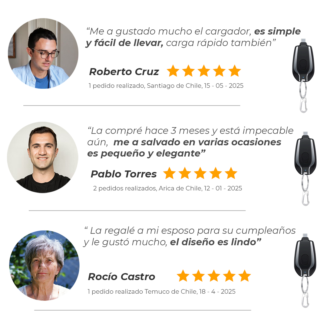 CARGADOR PORTÁTIL LLAVERO USBC / IPHONE POWERKEY™ ⭐️⭐️⭐️⭐️⭐️